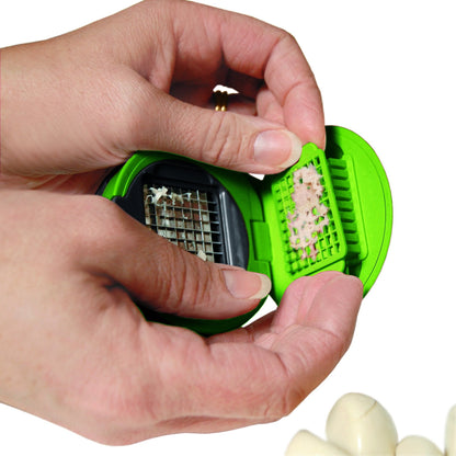 Garlic Perfection Press, Crusher, Mincer, and Storage Container - Easy to Clean - Stainless Steel Blades - White