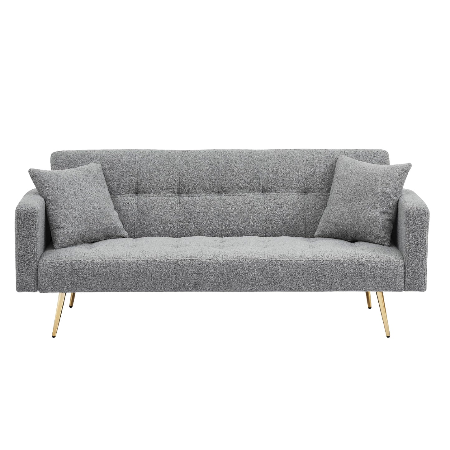 KEIKI 72" Folding Futon Sofa Couch w/Adjustable Backrest, Mid Century Modern Loveseat Convertible to Sleeper Bed, Small Comfy Teddy Cloud Couch SofaBed for Living Room & Bedroom, 2 Pillows, Gray
