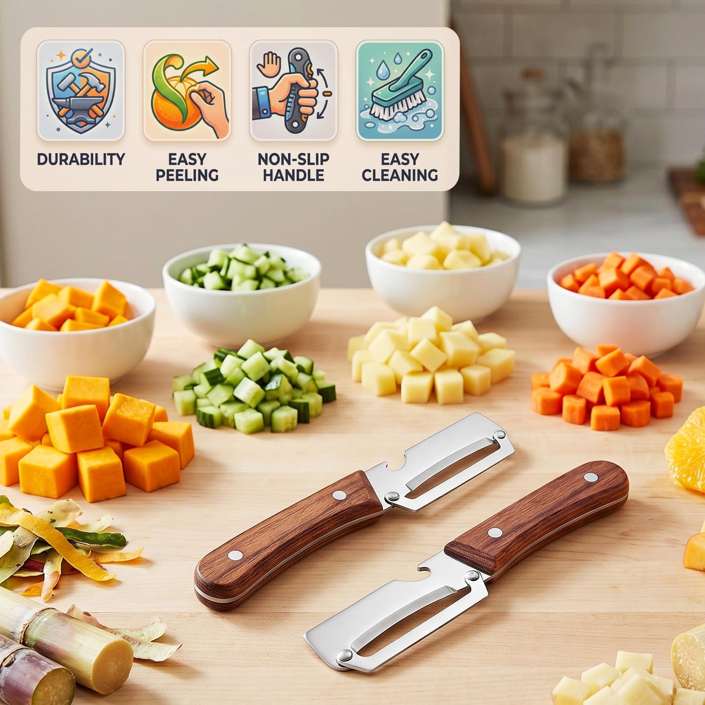 Multifunctional Vegetable Peeler for Kitchen & Bottle Opener,2 in 1 Stainless Steel Paring Knife for Fruit Veggie,Kitchen Gadgets for Sugar Cane Potato Fruit Pineapple Pumpkin Veggie Peeler