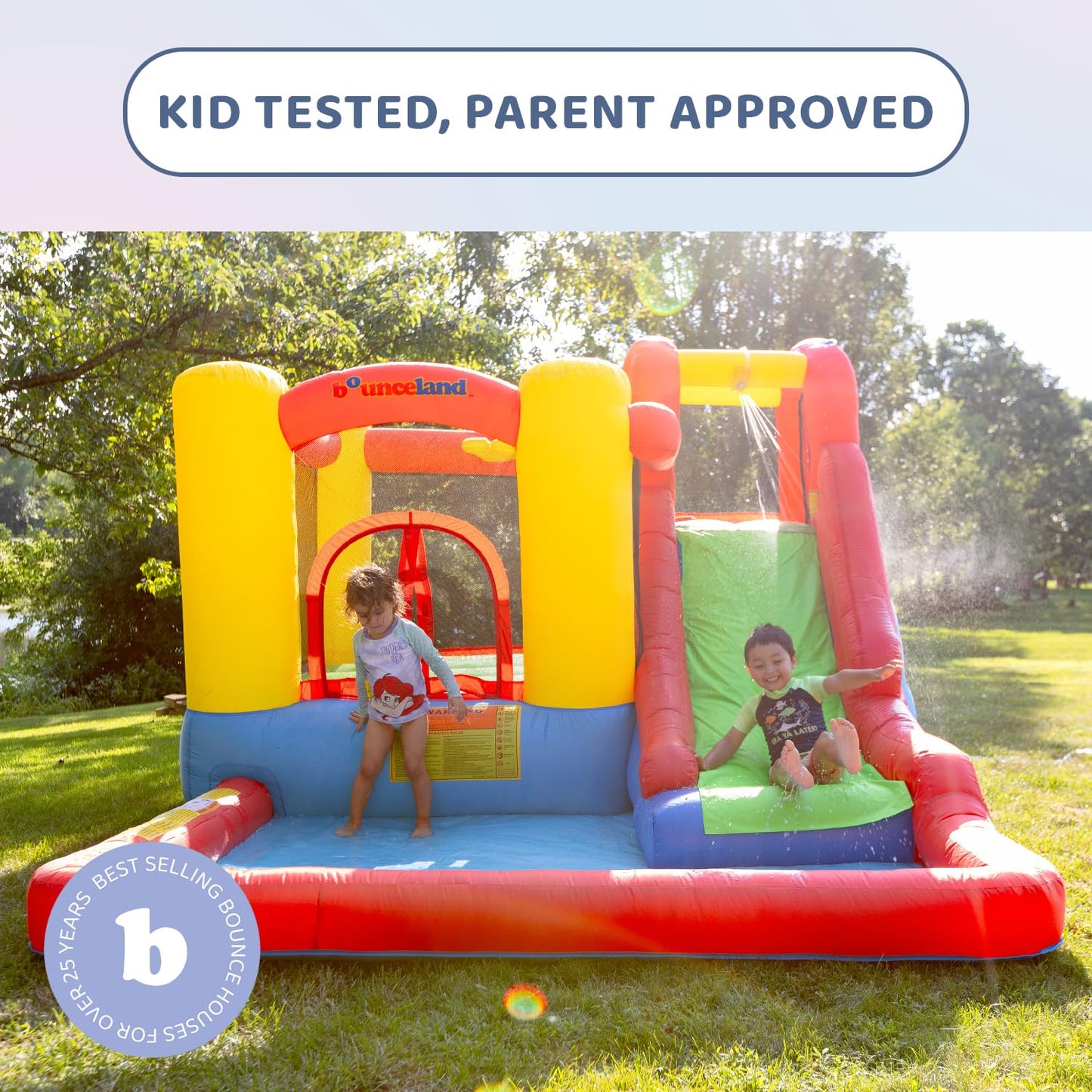 Bounceland Jump and Splash Adventure Bounce House or Water Slide All in one, Large Pool, Fun Bouncing Area with Basketball Hoop, Long Slide with Climbing Wall, UL Certified Blower Included
