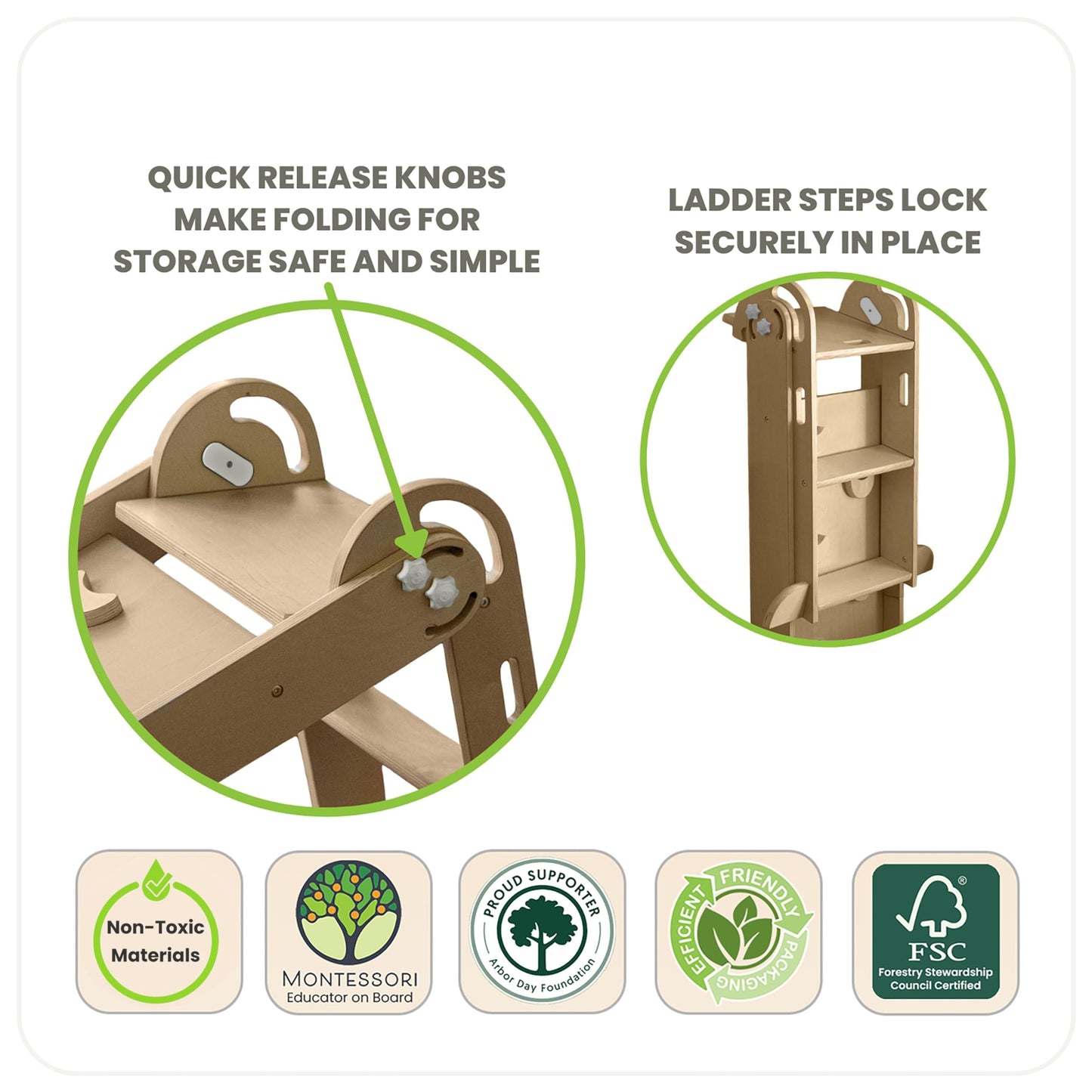 Little Partners 2-in-1 Folding Learn 'N Slide Wooden for Toddlers, Dual-Sided Children's Indoor Wood Climber with Smooth Surface and Side with Safety Grips (Natural)