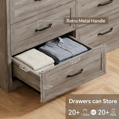 Ball & Cast Farmhouse 6 Drawer Dresser for Bedroom, 47" W Modern Chest of Drawers with Metal Handles, Wood Dresser TV Stand, Dresser Drawer Organizer for Closet, Living Room,Hallway,Gray