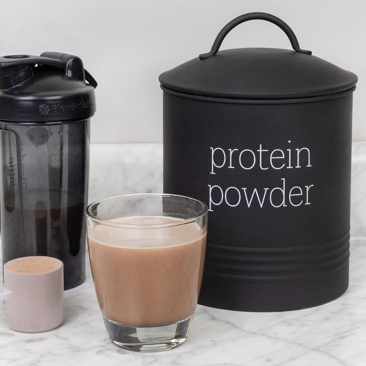 AuldHome Enamelware Protein Powder Canister (Black), Modern Farmhouse Style Storage for Kitchen