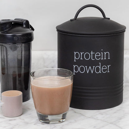 AuldHome Enamelware Protein Powder Canister (Black), Modern Farmhouse Style Storage for Kitchen