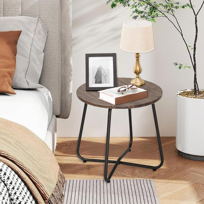 Table,17.7 inch VECELO Outdoor Side Patio Small Round End Table,Waterproof Wood Table with Weather Resistant Steel