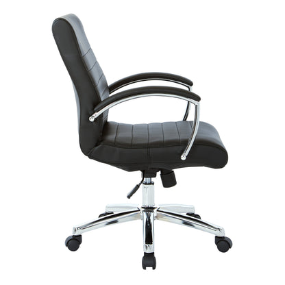 Office Star FL Series Executive Faux Leather Adjustable Office Chair with Built-in Lumbar Support, Low-Back, Black