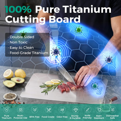 Katuchef Titanium Cutting Board - Upgraded 100% Pure Titanium Cutting Boards for Kitchen Non Toxic, Double Sided Food Grade Hygiene Non Moldy Dishwasher Safe Meat Fruit Metal Board (3PC S+L+XL)