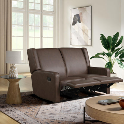Relax-A-Lounger Evanston 55.9" Reclining Loveseat, Manual Lever Pull, Pocket Coil Comfort, Vegan Leather, Chestnut