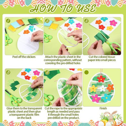 Feifeiya 24 Pack Easter Suncatcher Craft Kit - DIY Window Art for Bunny, Carrot & Egg Decorations