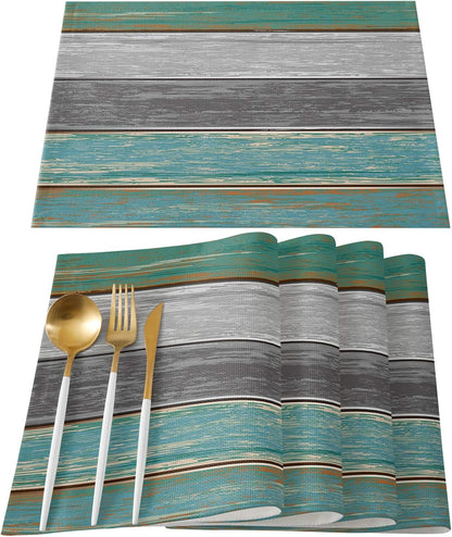 Vandarllin Placemats Set of 6, Retro Rustic Barn Wood Texture, Washable Stain Resistant Table Mats