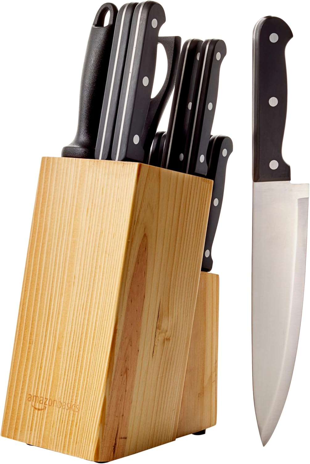 14-Piece Set Amazon Basics High Carbon Stainless Steel Kitchen Knife with Full Tang Construction, Ergonomic Handles