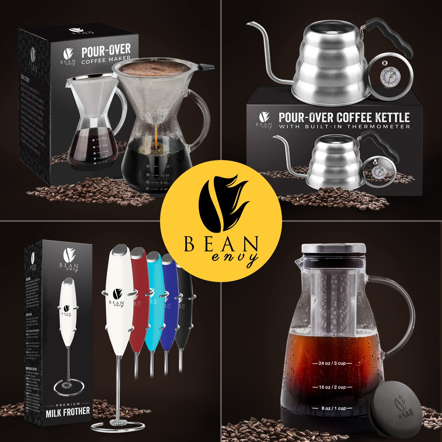 Bean Envy Pour Over Coffee Kettle, Small Gooseneck Kettle with Thermometer and Ergonomic handle, Pour Over Kettle Stainless Steel 40 Oz, Gooseneck Tea Kettle for all occasions.