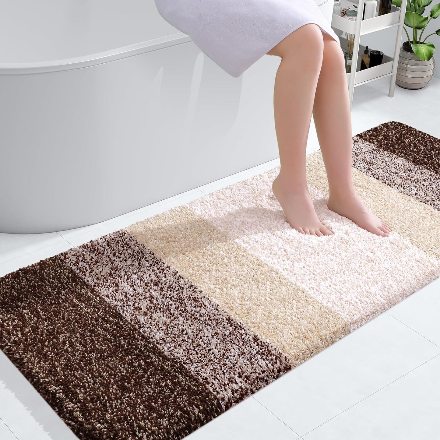 OLANLY Large Bathroom Rugs - Extra Soft Microfiber Mat | Quick Dry, Rubber Backing, 50x30, Brown