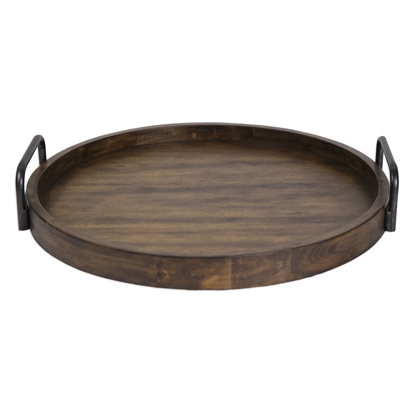 MY SWANKY HOME Mid Century Modern Round Wood Serving Tray | Decorative Dark Classic