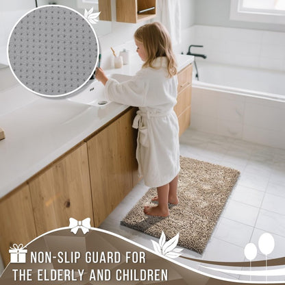 Yimobra Long Bathroom Rugs Runner 60x24 Inch, Extra Thick Soft Absorbent Chenille Bath Mat, Non Slip Machine Washable, Quick Dry Bath Rugs for Bathroom Floor, Tub and Shower, Camel
