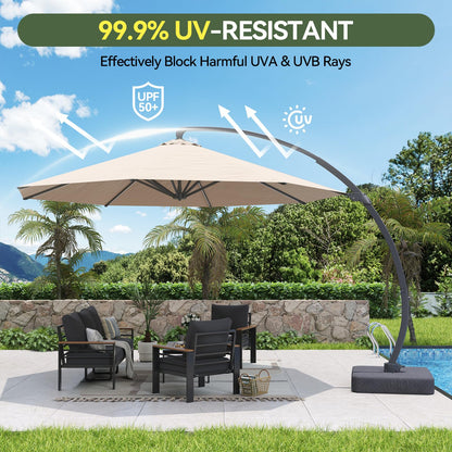 Aoxun 11 FT Cantilever Umbrella with led Light, Patio Large Aluminum Offset Umbrella Windproof with 360°Rotation, Heavy Duty Frame for Outdoor, Pool, Deck and Garden