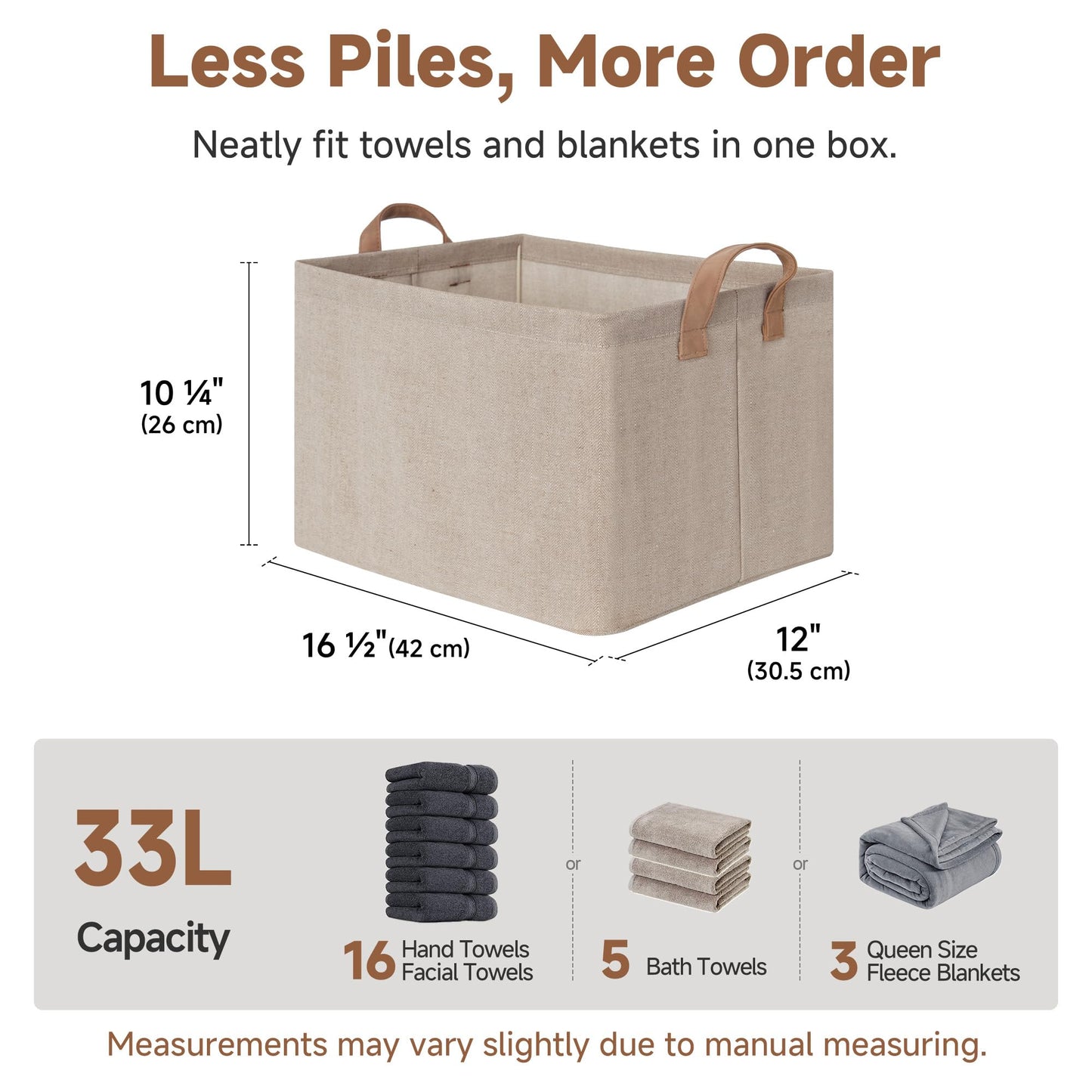 StorageWorks Storage Bins, Fabric Storage Bins for Shelves, Large Storage Baskets with Metal Frame, Closet Baskets and Bins with Handles, Brown and Beige, 2-Pack