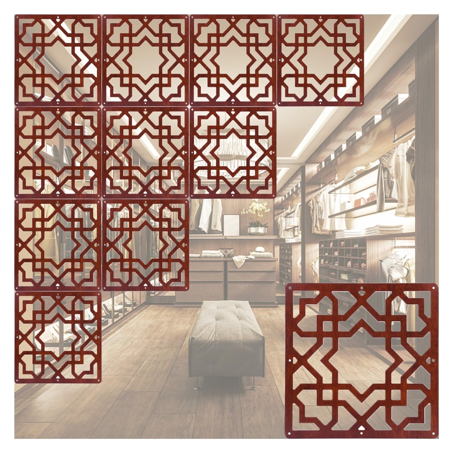UMJIGF Commercial Home Japanese Room Dividers, Changing Room/Doorway/Bedroom Privacy Wall Partition Hanging, Restaurant/Coffee Shop Modern Decorative Screen,Red/Style-a-42 Pack (29x29cm)