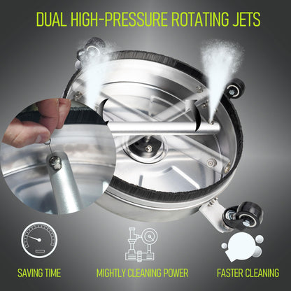 Hourleey 30" Pressure Washer Surface Cleaner with Dual Handles, Stainless Steel Surface Cleaner with 4 Wheels for Driveways, Pathway, Sidewalks, Patios, Decks, 4500 PSI with 3/8" Quick Connector Kit