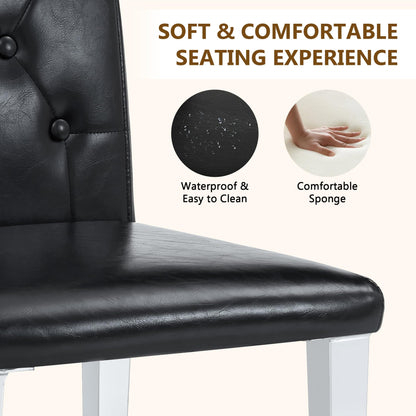 KEIKI Luxury Upholstered Dining Chairs Set of 4, PU Leather Parsons Dining Room Chairs with High-Resilience Cushion and Buckle Backrest, Easy Assembly, for Dining Room, Kitchen, Restaurant, Black