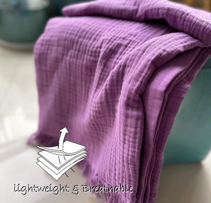 KyraHome 100% 60"x80" Organic Cotton Large Cotton Throw Blanket for Couch, Women, Plant Dyed, Breathable Lightweight