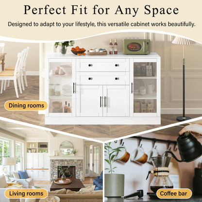 Modern Buffet Cabinet with Storage, 58.3" W Sideboard w/Adjustable Shelves and Drawers for Dining Room, Kitchen, Living Room, Entryway, White