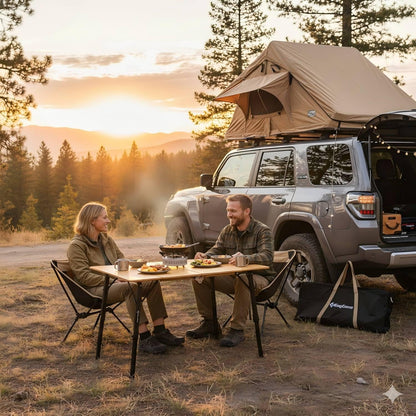 KingCamp Bamboo Folding Table, 4-Fold Camping Adjustable Height Portable Outdoor Lightweight & Compact Table with Aluminum Frame for RV Picnic BBQ Tailgating