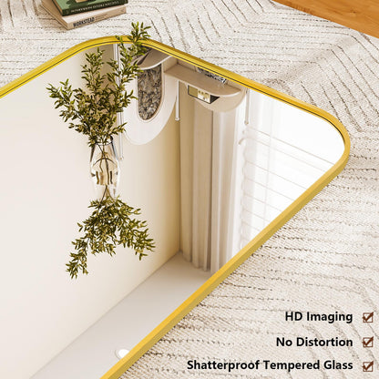 Riskioir Full Length Mirror 81"x41" Arched Floor Standing Large Mirrors Full Body Mirror with Stand - with Aluminum Frame for Bedroom Living Room, Gold