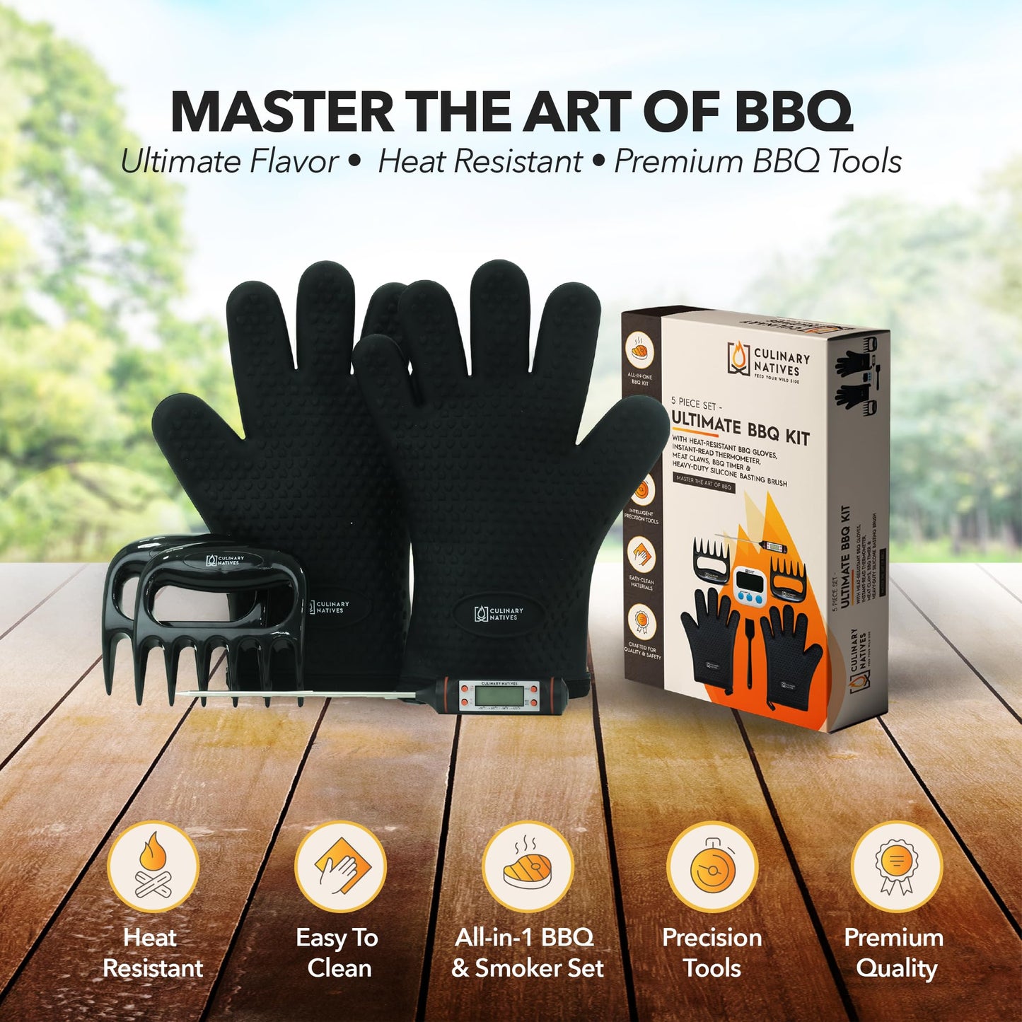 Smoker Gloves and Meat Claws | Instant-Read Thermometer | No.1 Silicone Smoker Gloves & Pulled Pork Claws | Heavy-Duty Heatproof BBQ Mitts and Meat Shredders for Barbecue, Grilling, Smoking, Shredding