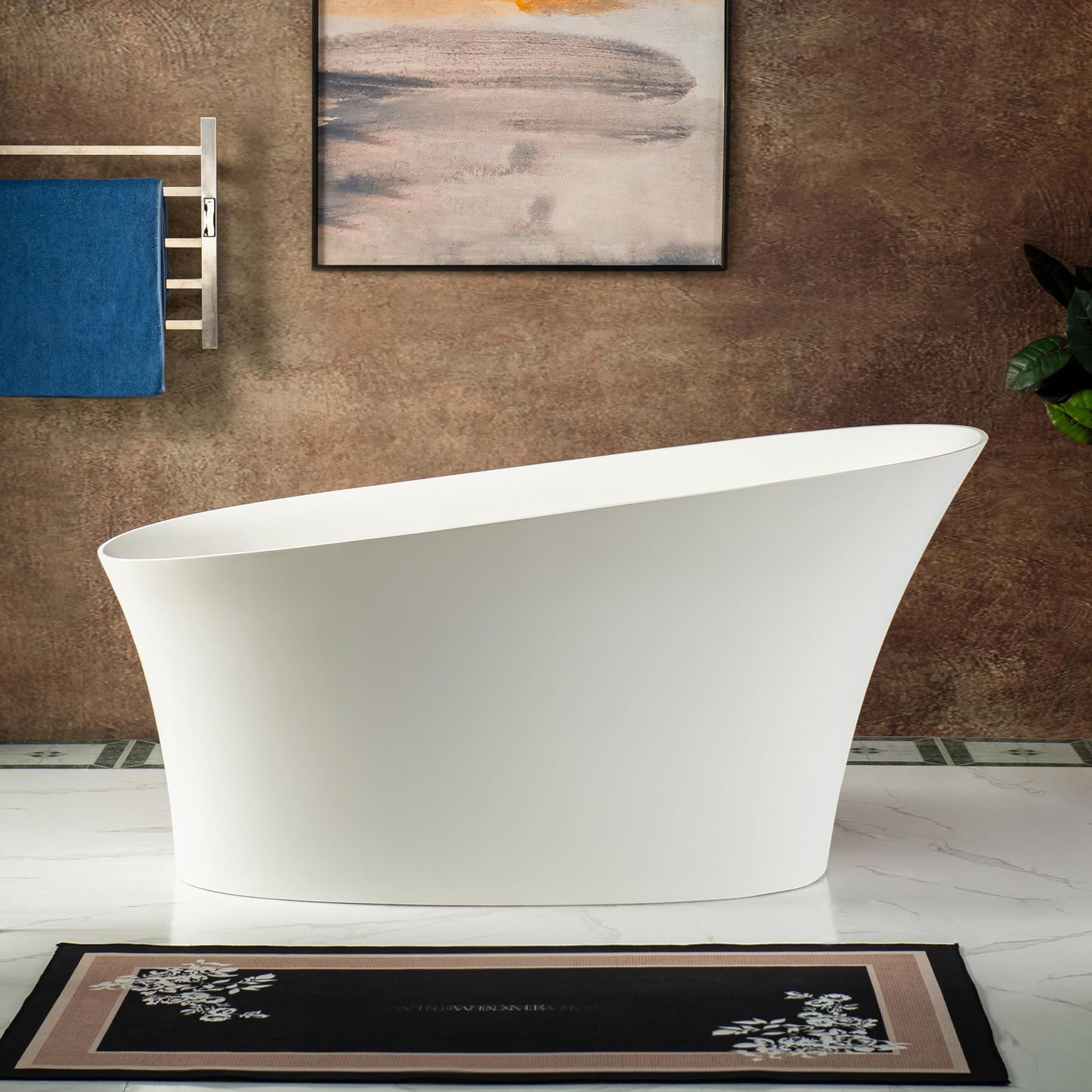 WOODBRIDGE 59 in. x 29.5 in. Stone Resin Luxury Contemporary Solid Surface Freestanding Bathtub in Matte White