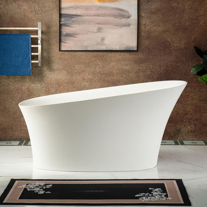 WOODBRIDGE 59 in. x 29.5 in. Stone Resin Luxury Contemporary Solid Surface Freestanding Bathtub in Matte White