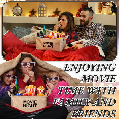 Gandeer Large Movie Night Snack Basket with Handles Movie Night Snack Tray Reusable Burlap Storage Organizer for Theater Popcorn Bucket Bowl Box Container Family Film Holiday Parties(Khaki, Classic)