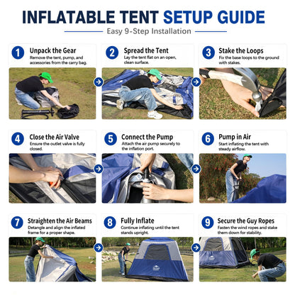 Inflatable Tents for Camping 2-4 Person, Air Tents Easy Set Up, Blow Up Tent House with Awning Pump Waterproof Portable for Adults Outdoor Camping