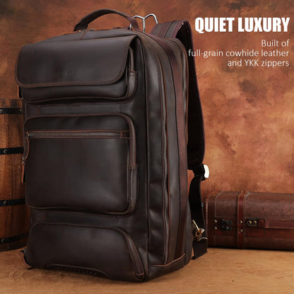 STAR VISTA Voyager-02 Full Grain Leather Travel Backpack, 40L Luxurious Capacity, All-in-One Duffle Backpack for Global Jet-set Voyagers, 17.3" Laptop Compatible, Canvas Lining