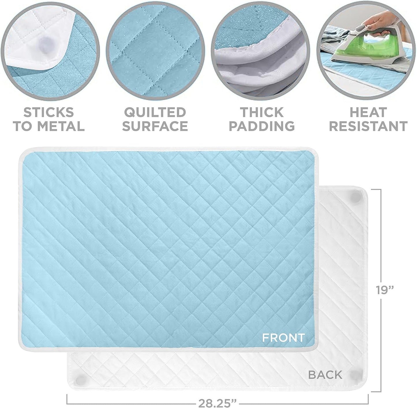 HOLDN’ STORAGE Ironing Mat, Magnetic Laundry Mat, 28.25” x 19”, Blue, Quilted, Washer and Dryer Countertop