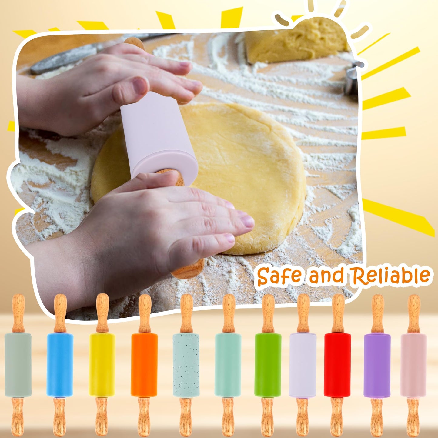 11 Pcs 9 Inch Mini Rolling Pins Small Silicone Rolling Pin Colorful Rolling Pins for Kids Kitchen Baking Pastry Cake Cookie Chef Role-playing Game, 11 Colors