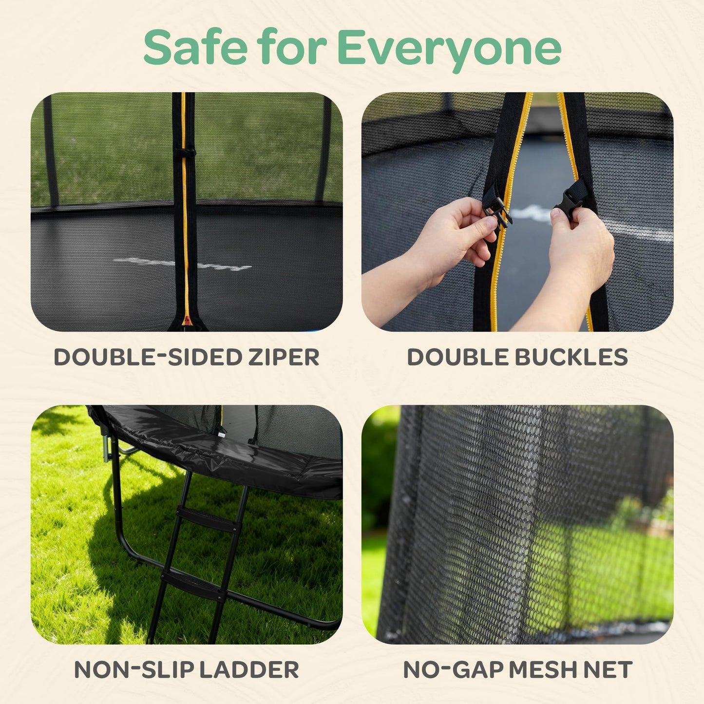 JoyBerri Trampoline Outdoor - Upsurge ASTM Certified Safe 8Ft 10Ft 12Ft 14Ft 15Ft 16Ft Recreational Trampoline for Kids and Adults. Anti-Rust Coating with Enclosure Net, Ladder, Sprinkler & LED Lights