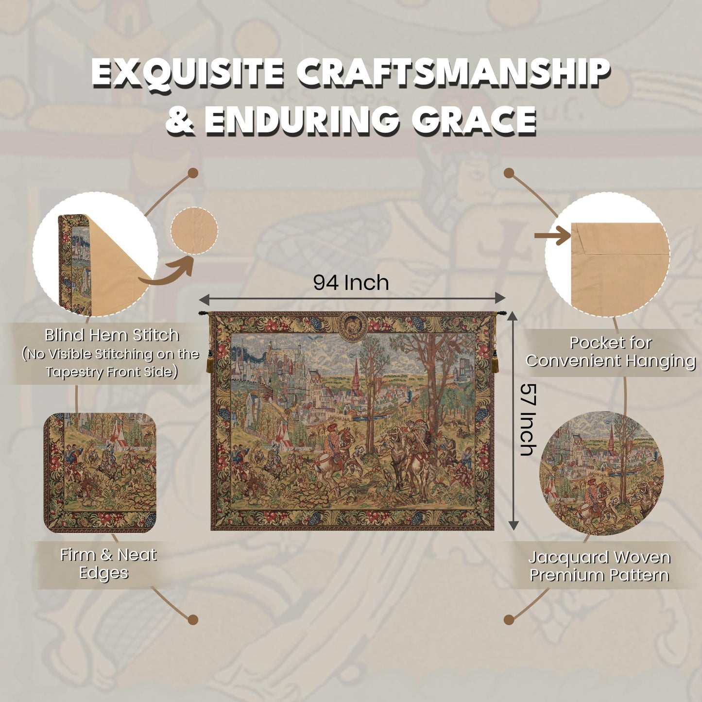 C Charlotte Home Furnishings Inc Vieux Brussels Belgian Tapestry Wall Hanging | Viscose Cotton and Polyester Blend Wall Art | 57 in. x 94 in | Home Decor Accents
