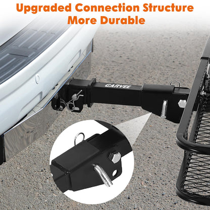 Garvee Folding Hitch Mount Cargo Carrier Basket 60" x 20" x 6", Hauling Weight Capacity of 500 Lbs with Folding Arm, Hitch Stabilizer, Cargo Net and Ratchet Straps