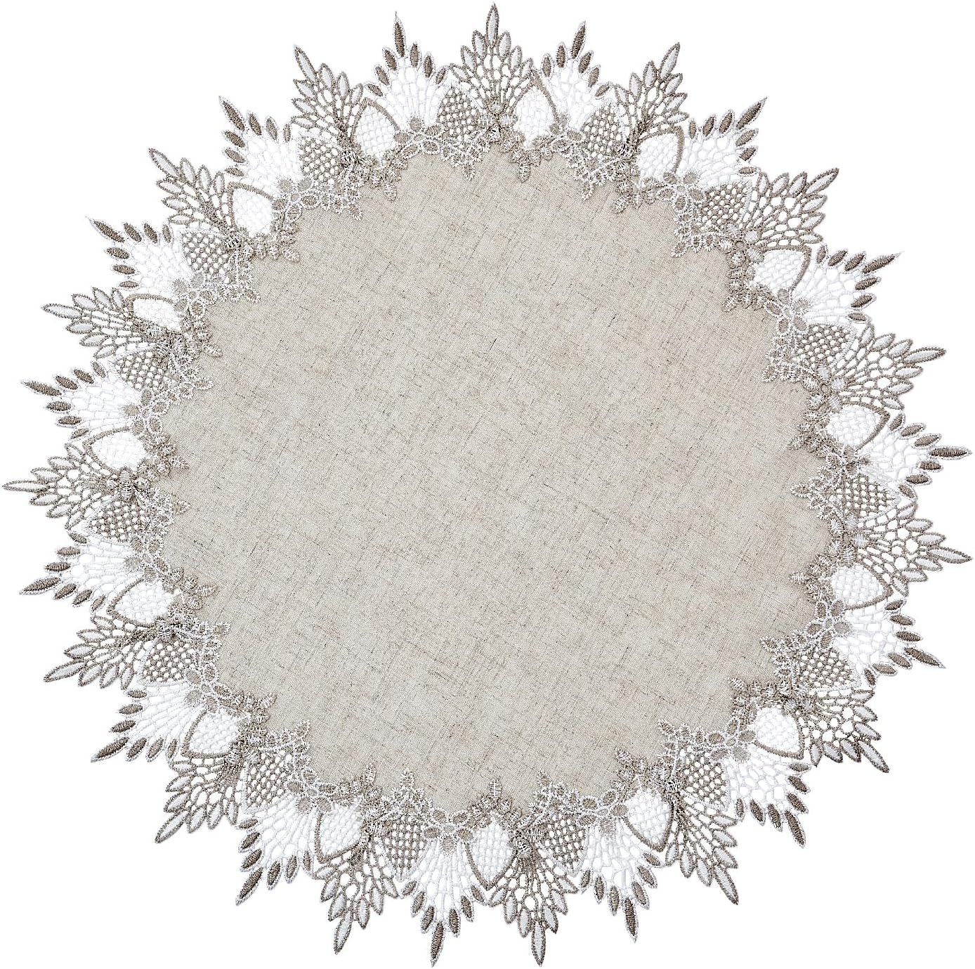 24 inches 24 Natural Linen Doily Round Neutral Earth Tones Beige Lace Coffee Table Topper Dresser Scarf Place Mats