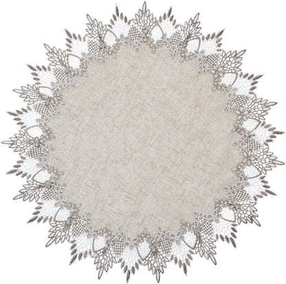 24 inches 24 Natural Linen Doily Round Neutral Earth Tones Beige Lace Coffee Table Topper Dresser Scarf Place Mats