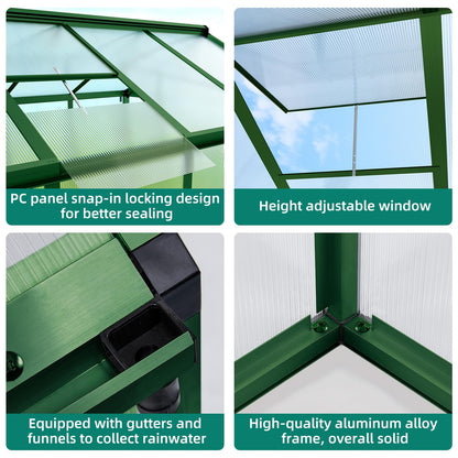 GarveeLife 6x8 FT Greenhouse - Large Aluminum Greenhouses for Outdoors, Heavy Duty Polycarbonate Greenhouse with Roof Vent&Ground Nails, Walk-in Green houses for Garden, Backyard, Patio, Easy Assembly