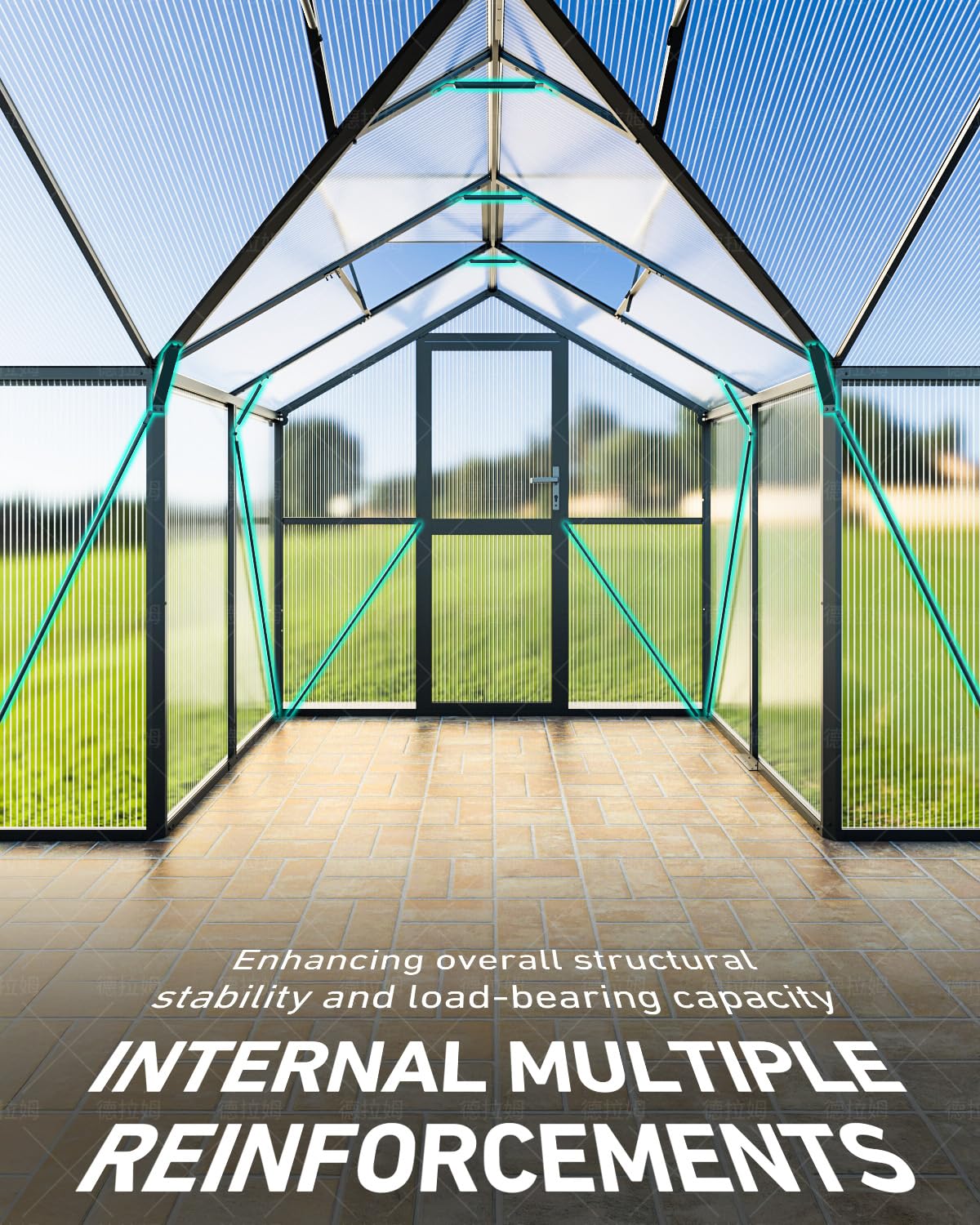 12x12 FT T-Shape Greenhouses, Polycarbonate Green House with UV Protection, Heavy Duty Greenhouse with Windproof Aluminum Frame, Roof Vent & Quick-Install Design for Backyard or Garden Use
