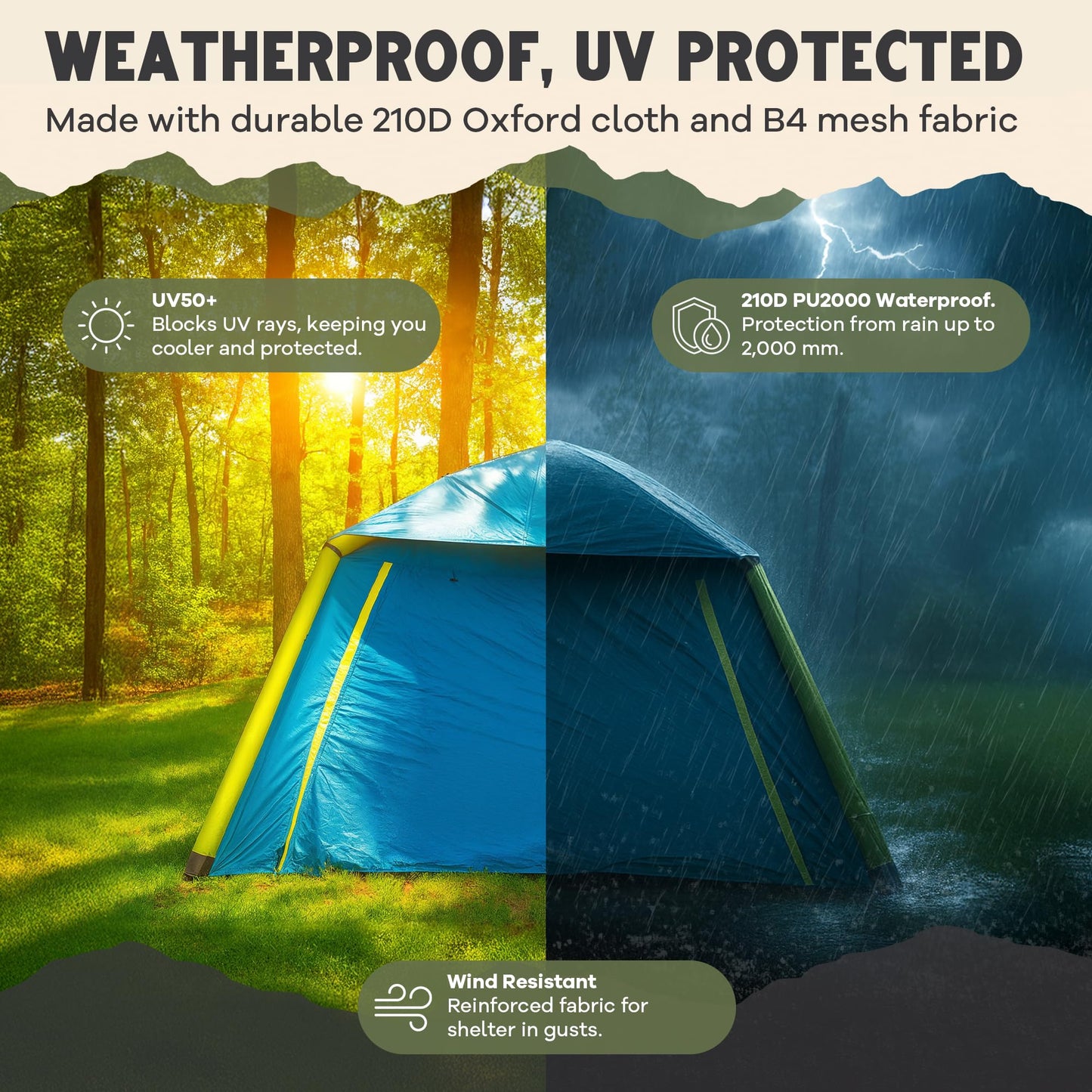 Oaktiv Inflatable Tents for Camping - CloudCamp Glamping Tent for 6 People Waterproof Oxford Fabric(210D), Quick Setup Air Tent with Manual & Battery Pump, UV Protection, 4-Season Inflatable Tent