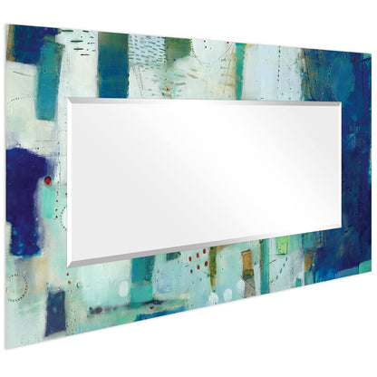Empire Art Direct Rectangular Beveled Wall Mirror on Blue Abstract Printed Temped Glass, Vanity, Bathroom Mirror, Ready to Hang, Blue
