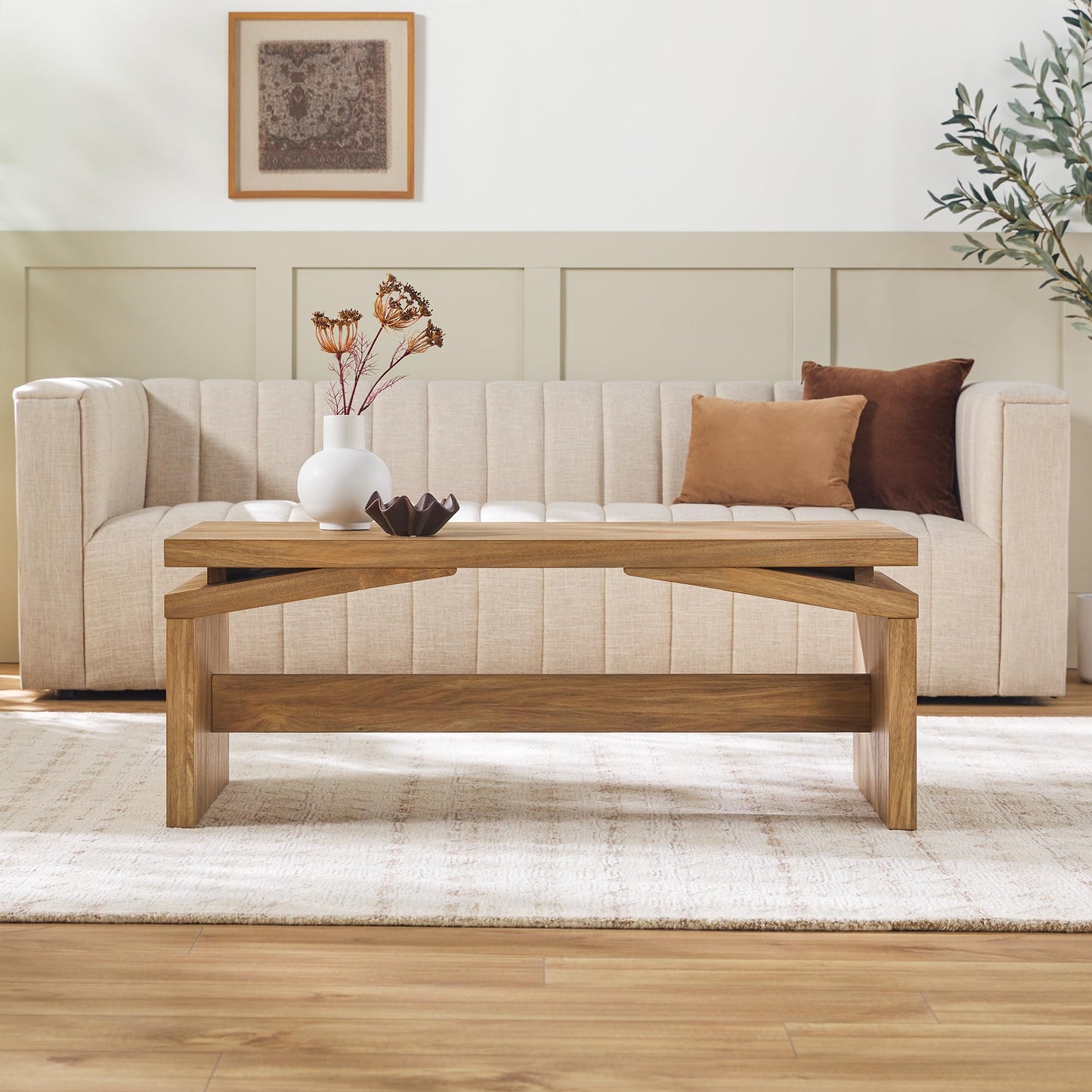 Walker Edison Booker Modern Easy Assembly Split-Top Coffee Table, 47 Inch, Heritage Oak