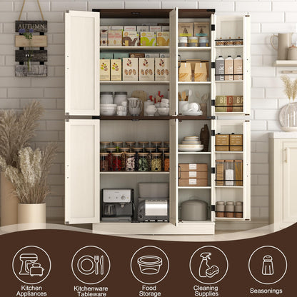 Hlivelood 71" Tall Kitchen Pantry,Farmhouse Storage Cabinet with Barn Doors,Organizer,Rustic Wood Cupboard,Farmhouse Pantry Cabinet for Kitchen,Dining Room,Living Room(Rustic White)