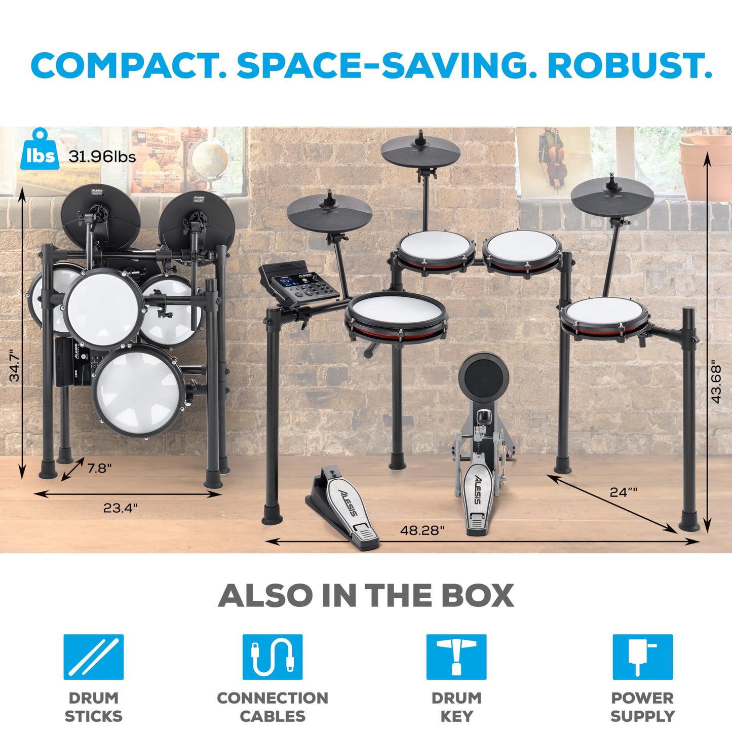 Alesis Nitro Max Kit Compact Electric Drum Kit with Quiet Mesh Pads, 10" Dual-Zone Snare, Bluetooth, 440+ BFD Sounds, Drumeo, USB MIDI, Kick Pedal
