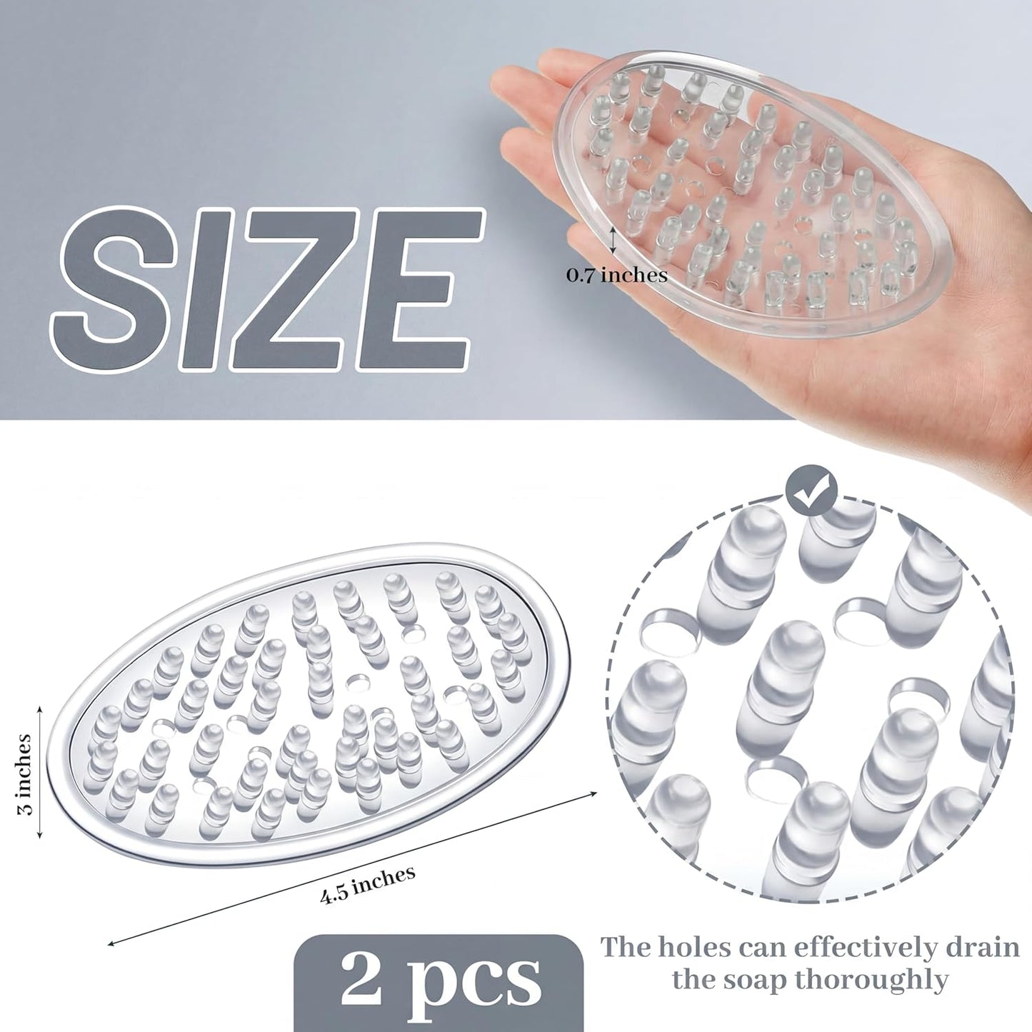 2 Counter, 4.5 3 0.7 Inches Pcs Plastic Soap Holder Soap Dish Bar Saver Tray with Holes Sponge Holder for Kitchen