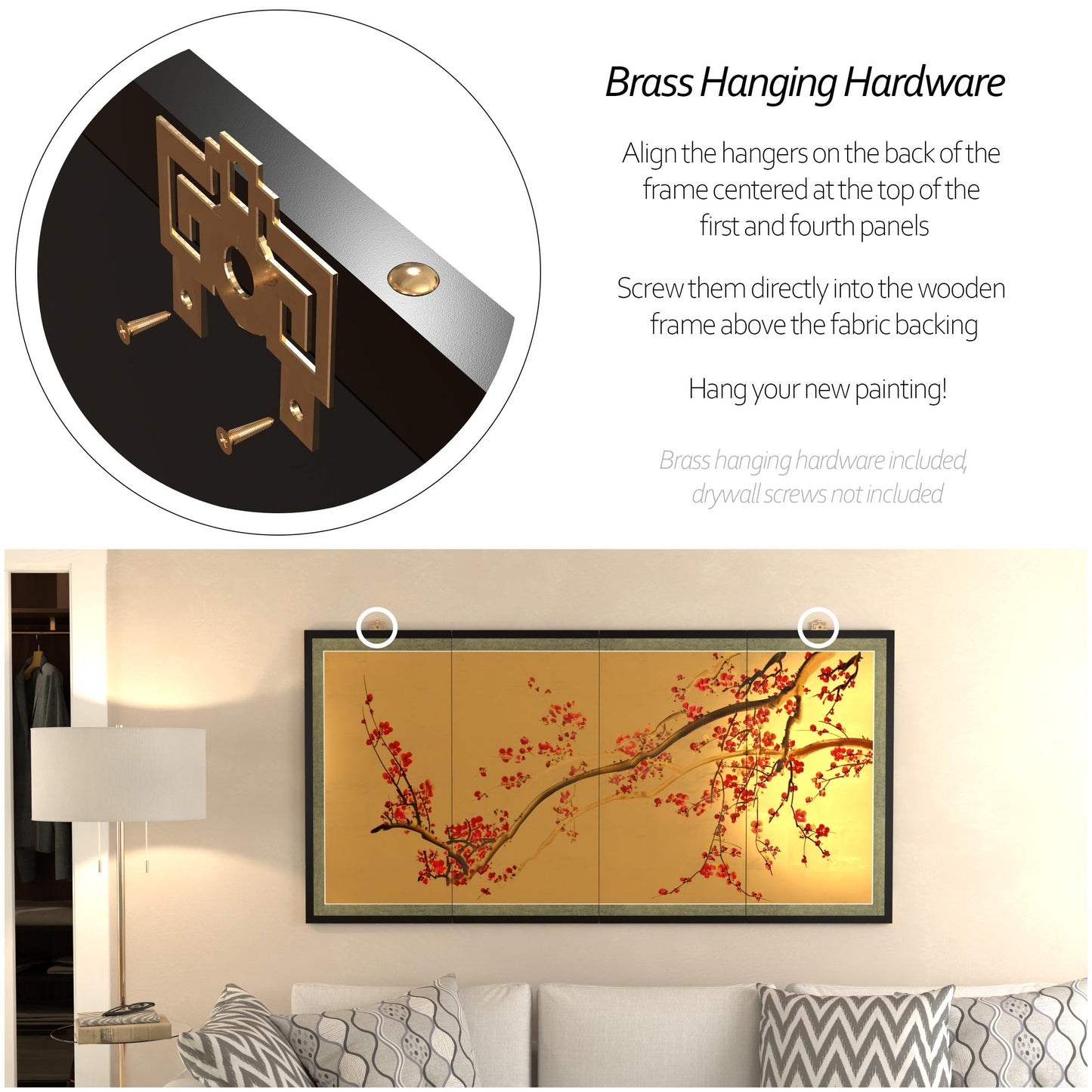 Red Lantern 36" x 72" Plum Tree on Gold Leaf Silk Screen
